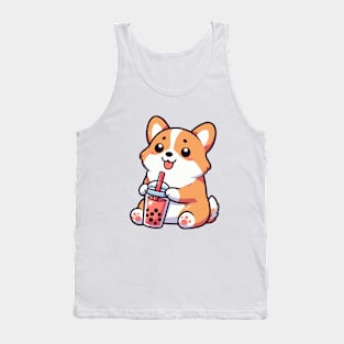 cute corgi loves boba milk tea Tank Top